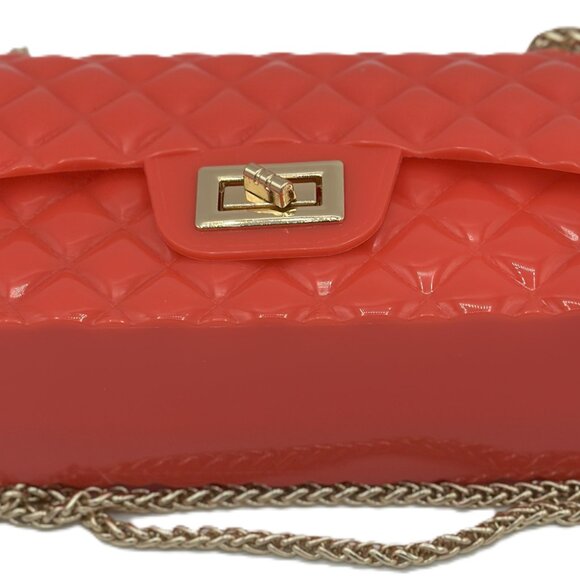 Le Miel Orange Quilted Jelly Crossbody Shoulder Bag with Gold Chain - Picture 2 of 4